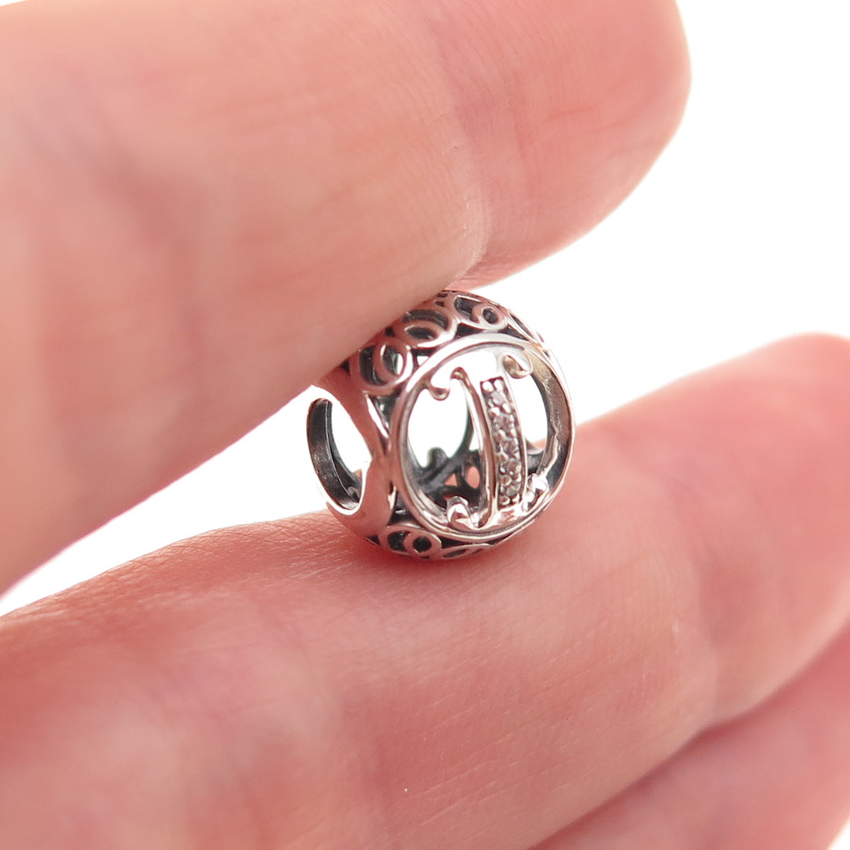 Pandora 925 Sterling Silver C Z Letter I Initial Slide Bead Charm