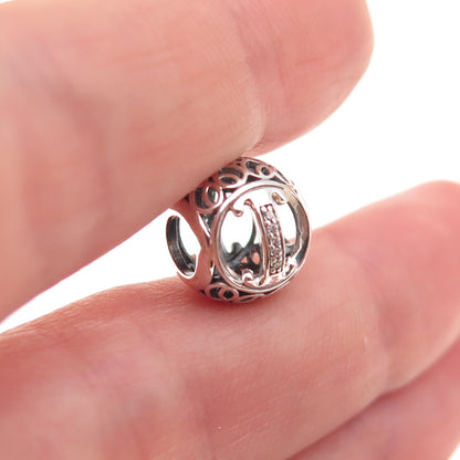 Pandora 925 Sterling Silver C Z Letter I Initial Slide Bead Charm
