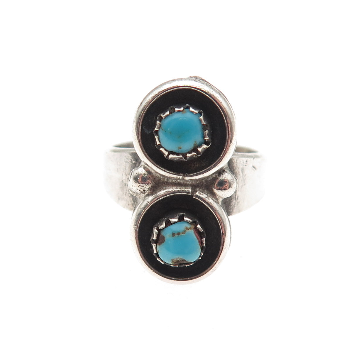 Old Pawn 925 Sterling Silver Vintage Turquoise Snake Eye Tribal Ring Size 2.25