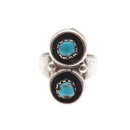 Old Pawn 925 Sterling Silver Vintage Turquoise Snake Eye Tribal Ring Size 2.25