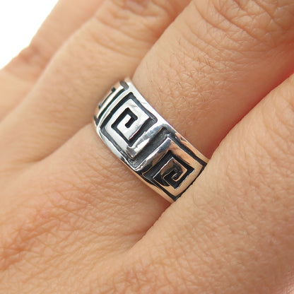 925 Sterling Silver Vintage Greek Maze Oxidized Band Ring Size 9.25