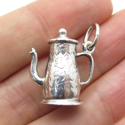 JEWELART 925 Sterling Silver Vintage Coffee Pot 3D Charm Pendant