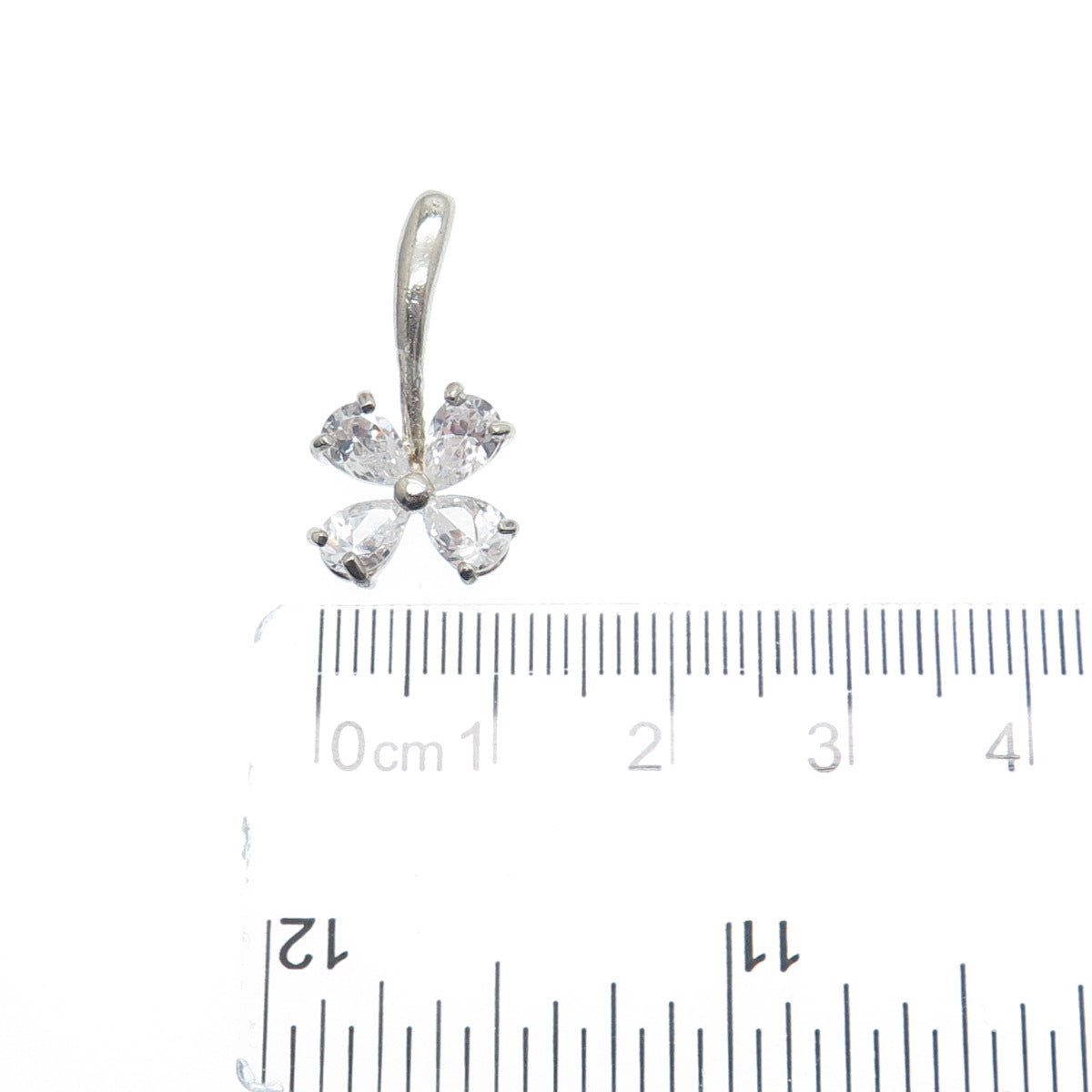 925 Sterling Silver Pear-Cut C Z Flower Charm Pendant