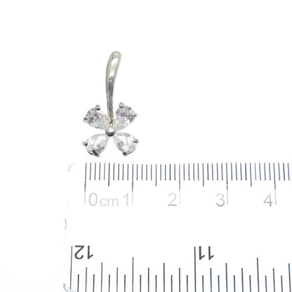 925 Sterling Silver Pear-Cut C Z Flower Charm Pendant