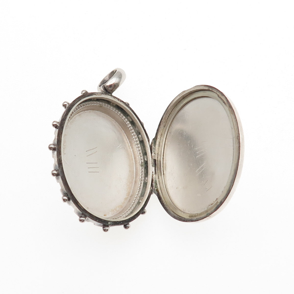 925 Sterling Silver Antique Victorian Oval Beaded Oxidized Locket Pendant