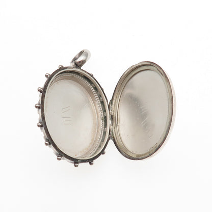925 Sterling Silver Antique Victorian Oval Beaded Oxidized Locket Pendant