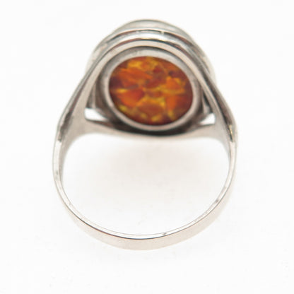 Fischland 835 Silver Vintage Germany Real Amber Modernist Ring Size 7.5