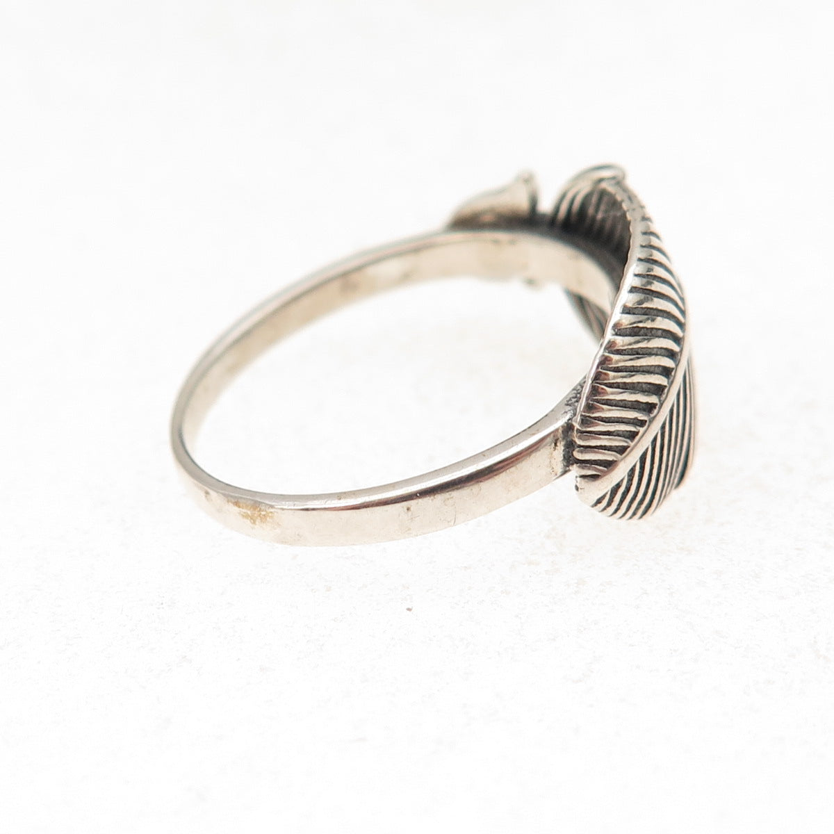925 Sterling Silver Vintage Real Opal Feather Oxidized Ring Size 7