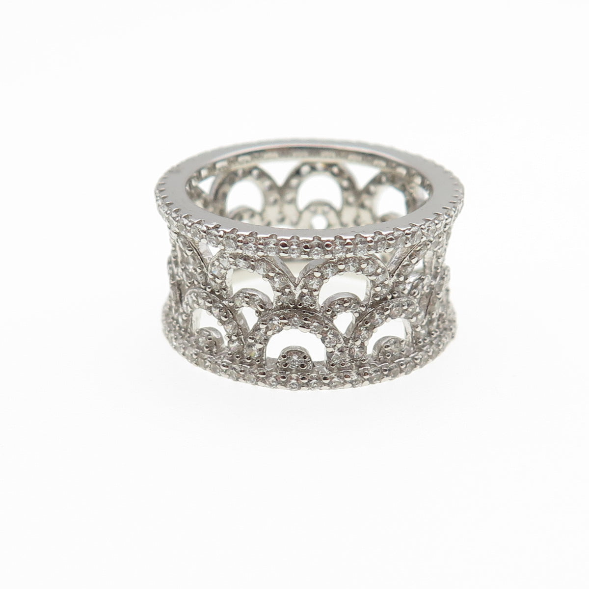 925 Sterling Silver Round-Cut C Z Ornate Band Ring Size 6.25
