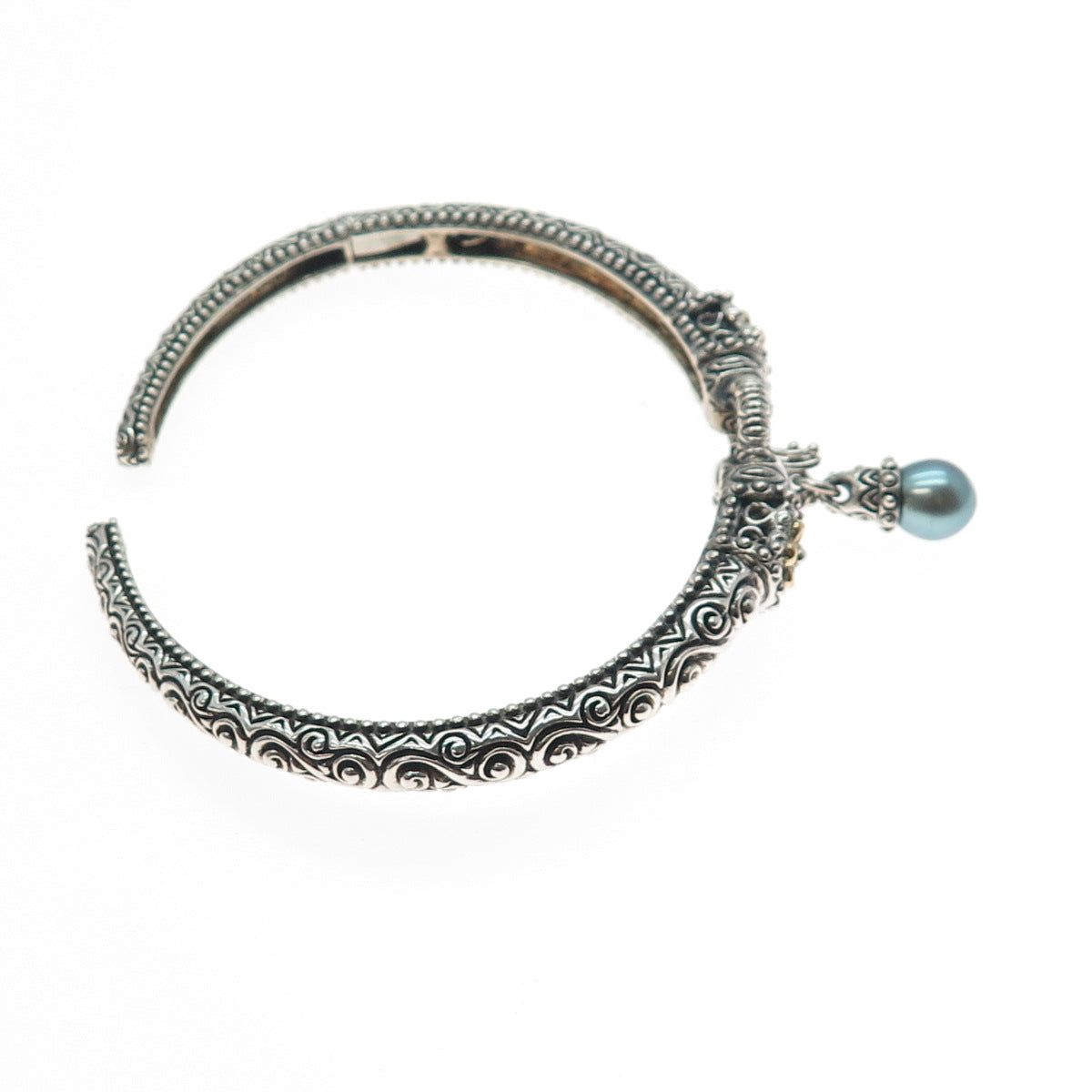 BARBARA BIXBY 925 Sterling Silver 18K Gold Pearl Charm Adjustable Bracelet 7.25"