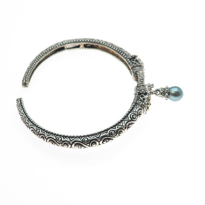 BARBARA BIXBY 925 Sterling Silver 18K Gold Pearl Charm Adjustable Bracelet 7.25"