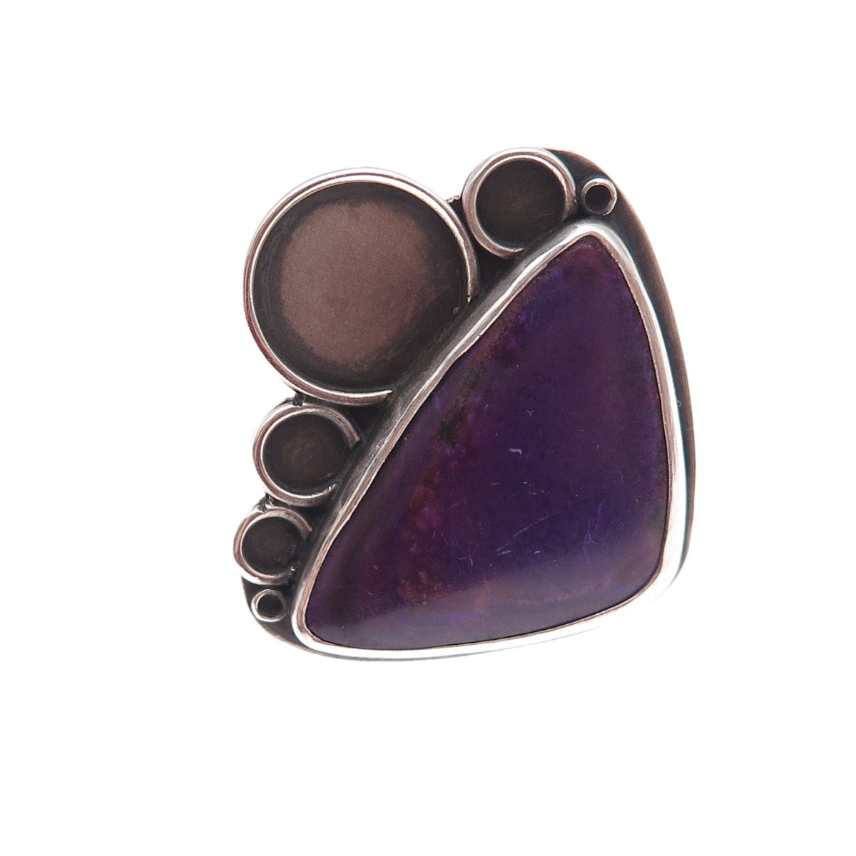 925 Sterling Silver Vintage Real Sugilite Modernist Oxidized Ring Size 7.75