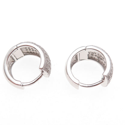925 Sterling Silver Round-Cut C Z Hoop Earrings