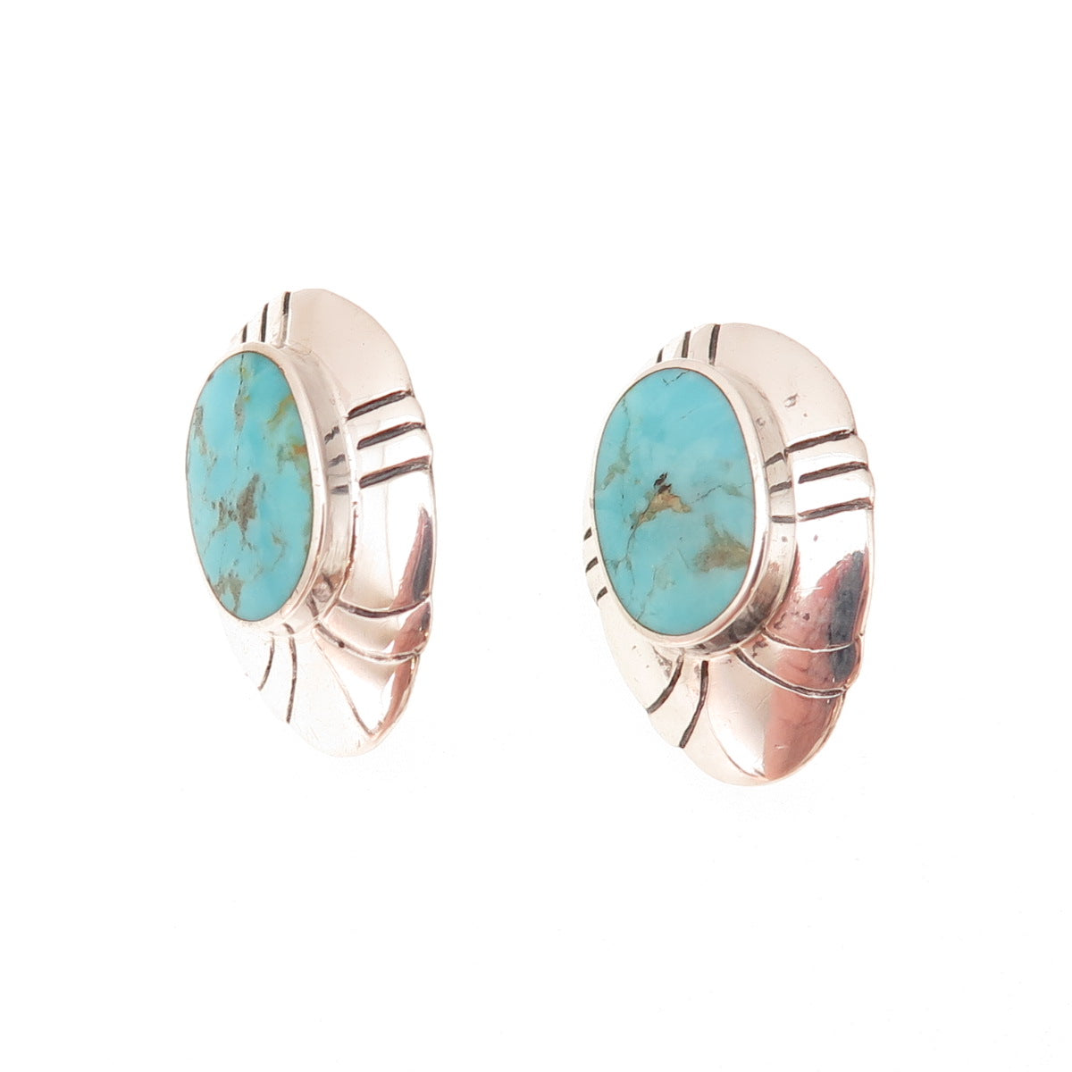 Bocco 925 Sterling Silver Vintage Real Turquoise Modernist Oxidized Earrings