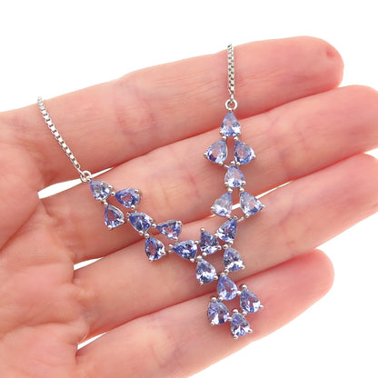 925 Sterling Silver Real Pear-Cut Tanzanite Box Chain Necklace 18-20"