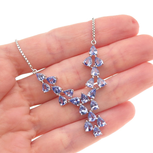 925 Sterling Silver Real Pear-Cut Tanzanite Box Chain Necklace 18-20"