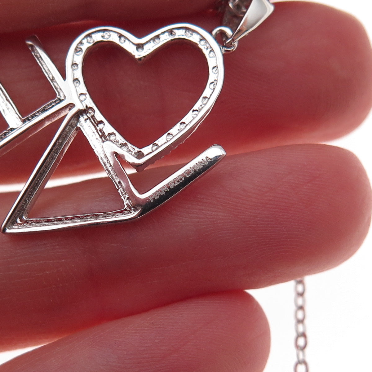 Han 925 Sterling Silver Real Diamond Accent Love Cable Chain Necklace 18"