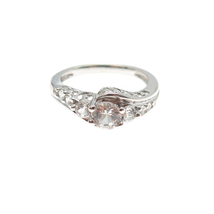 SUN 925 Sterling Silver Real Round-Cut White Topaz Engagement Ring Size 6.75