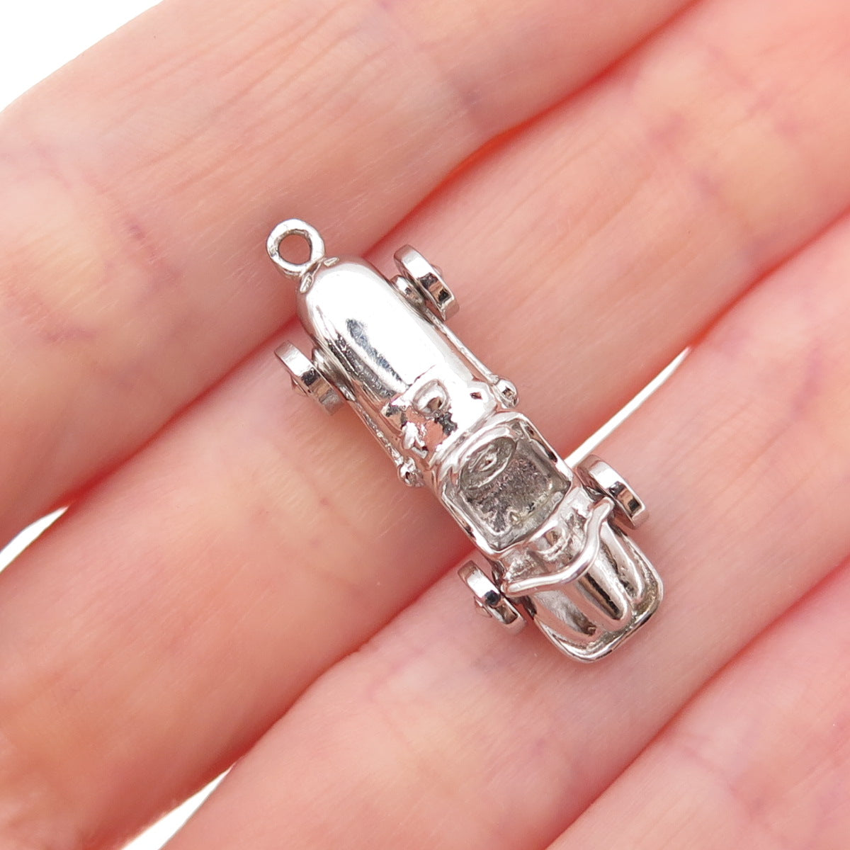 925 Sterling Silver Vintage Race Car 3D Charm Pendant