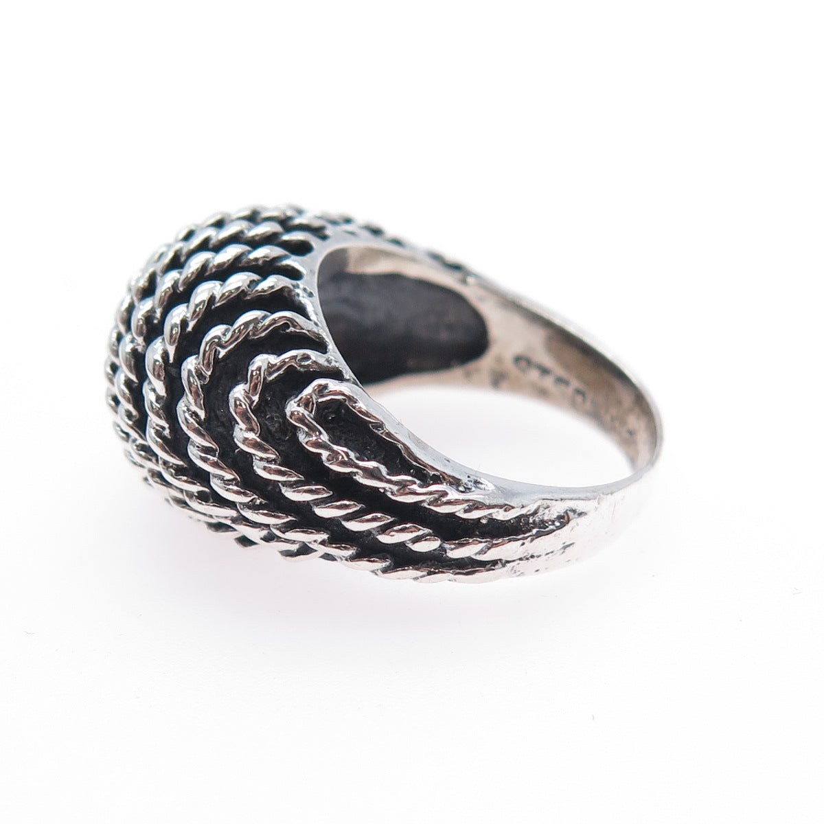 925 Sterling Silver Vintage Modernist Ribbed Dome Oxidized Ring Size 6.75