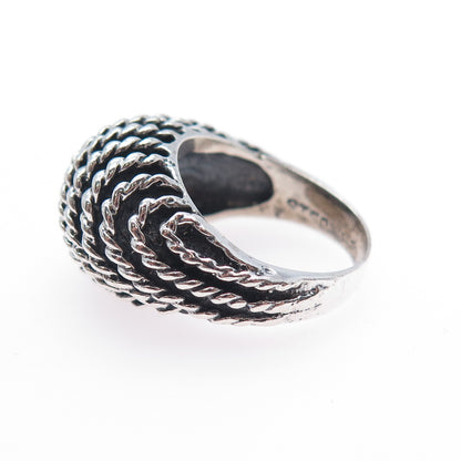 925 Sterling Silver Vintage Modernist Ribbed Dome Oxidized Ring Size 6.75