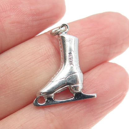 925 Sterling Silver Vintage Ice Skating Shoe 3D Charm Pendant