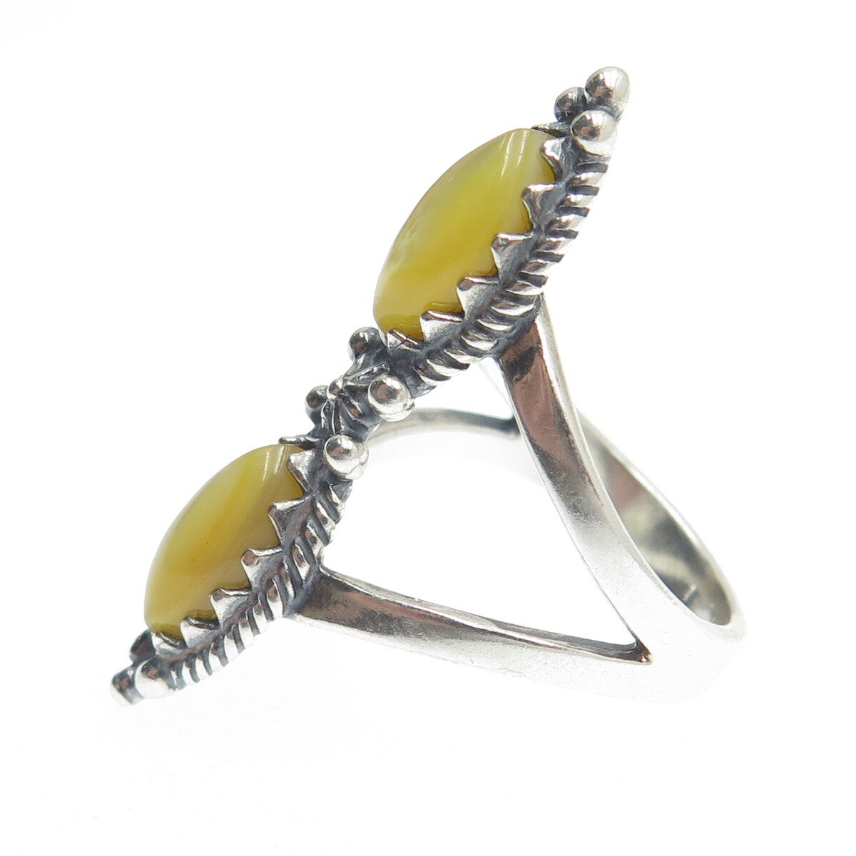 CAROLYN POLLACK 925 Sterling Silver Vintage Real MOP Oxidized Ring Size 9.25