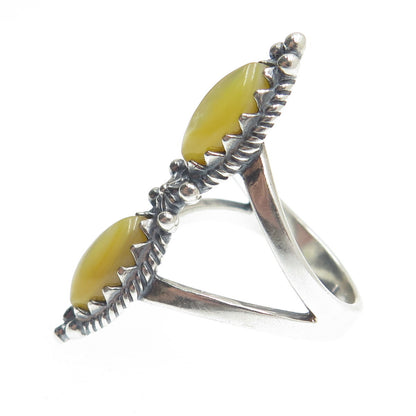 CAROLYN POLLACK 925 Sterling Silver Vintage Real MOP Oxidized Ring Size 9.25