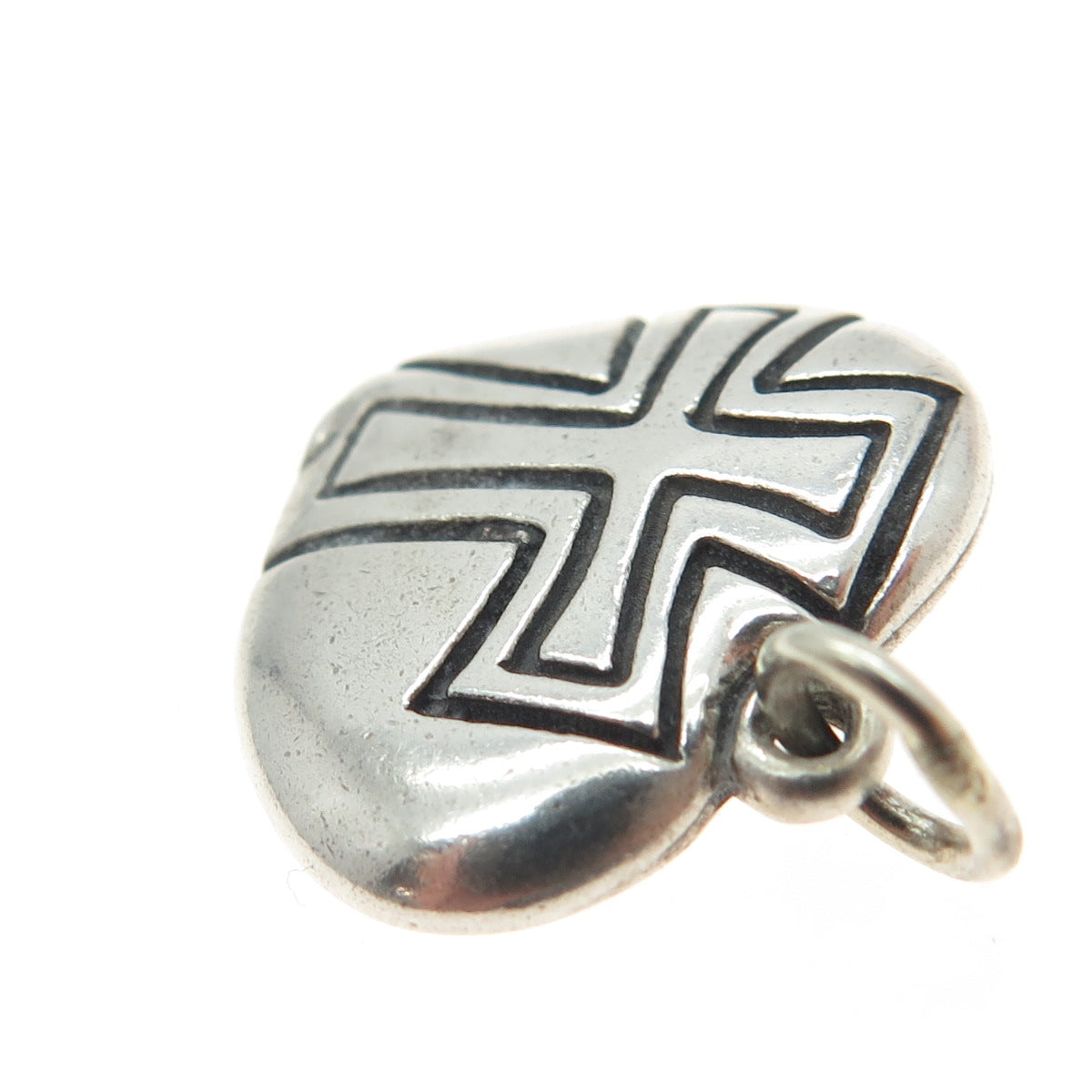 925 Sterling Silver Vintage Cross Heart Charm Pendant