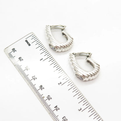 925 Sterling Silver Vintage C Z Textured Hoop Earrings