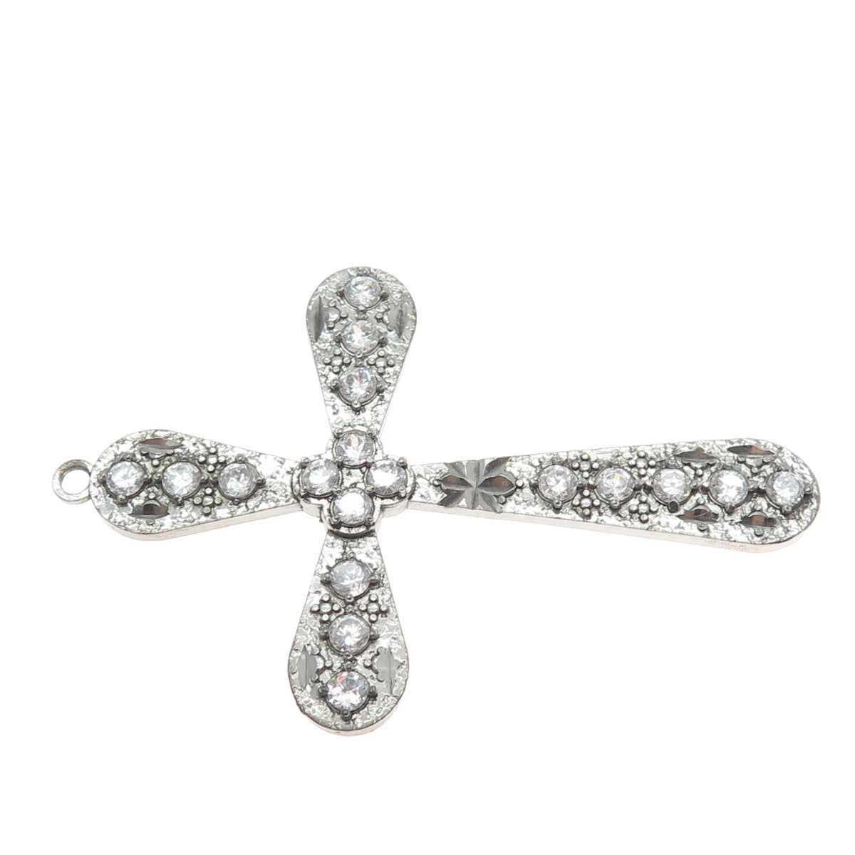925 Sterling Silver Vintage Round-Cut C Z Cross Oxidized Pendant