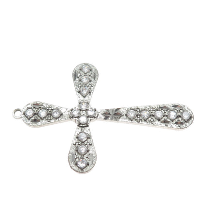 925 Sterling Silver Vintage Round-Cut C Z Cross Oxidized Pendant