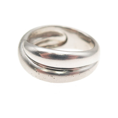 925 Sterling Silver Vintage Modernist Crisscross Oxidized Ring Size 7