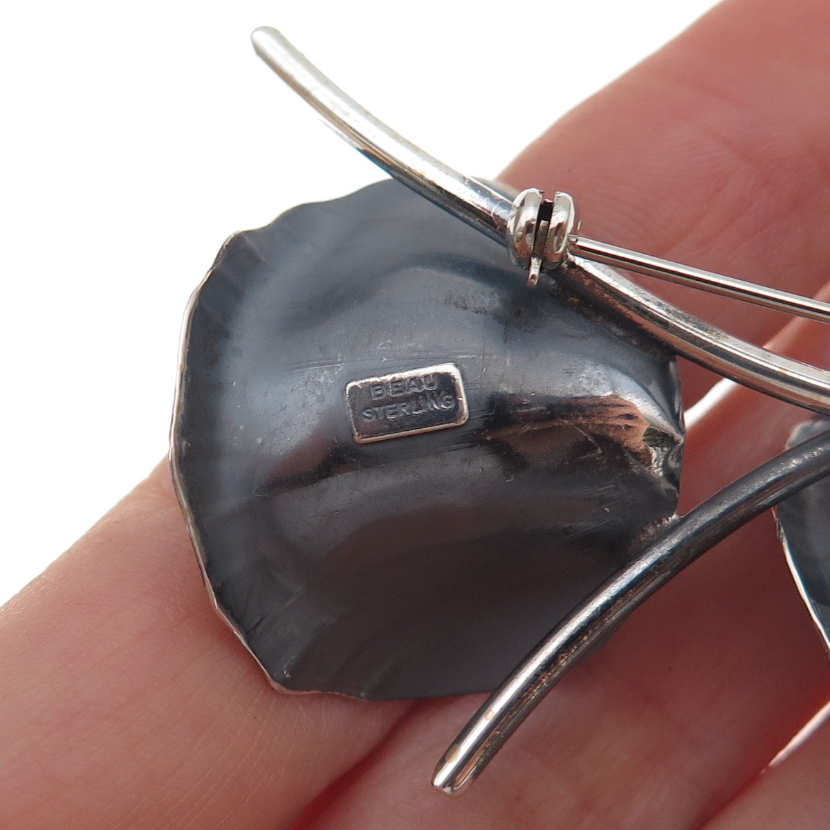 Beau 925 Sterling Silver Vintage Calla Lily Oxidized Pin Brooch