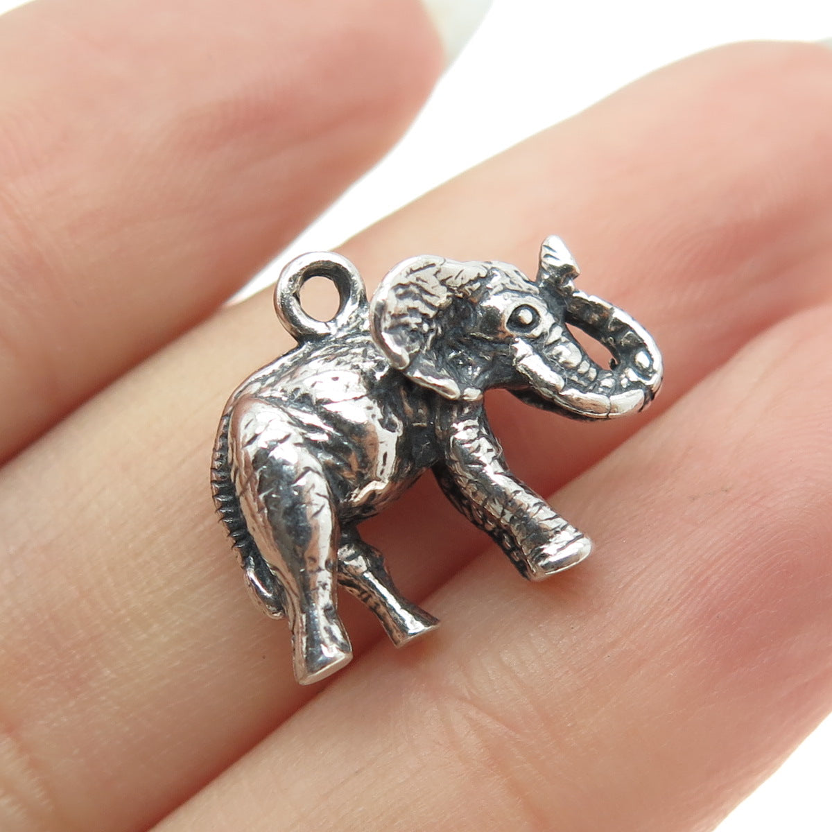 KABANA 925 Sterling Silver Vintage Elephant Minimalist 3D Charm Pendant