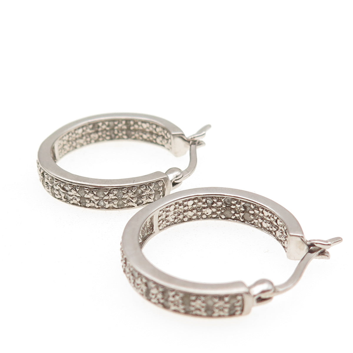 DEE BERKLE 925 Sterling Silver Real Round-Cut Diamond In & Out Hoop Earrings