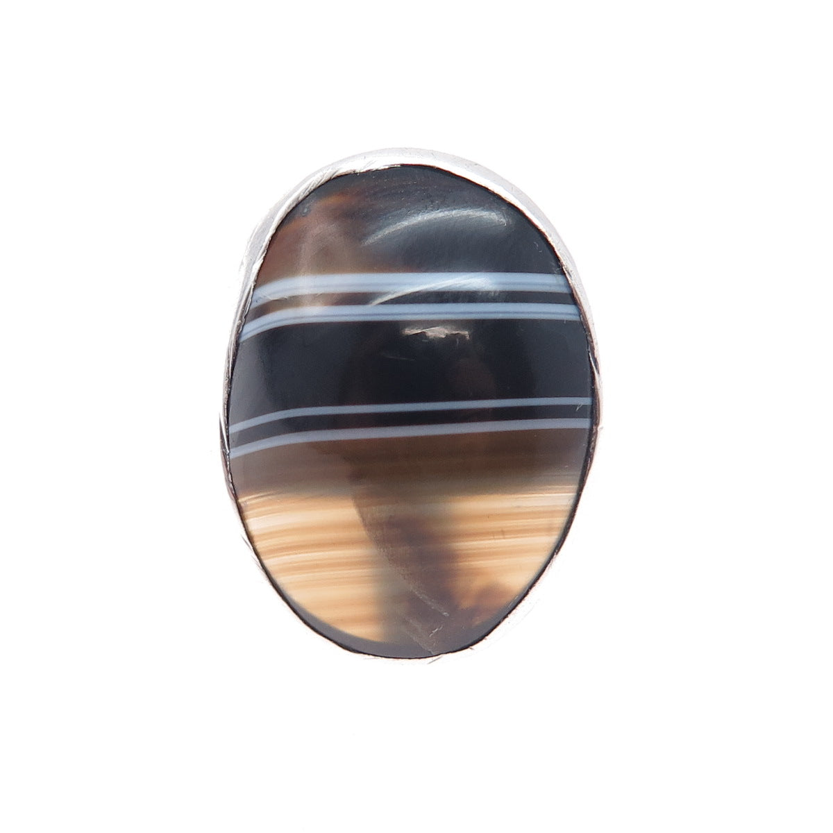925 Sterling Silver Vintage Real Cabochon Agate Modernist Ring Size 5.75
