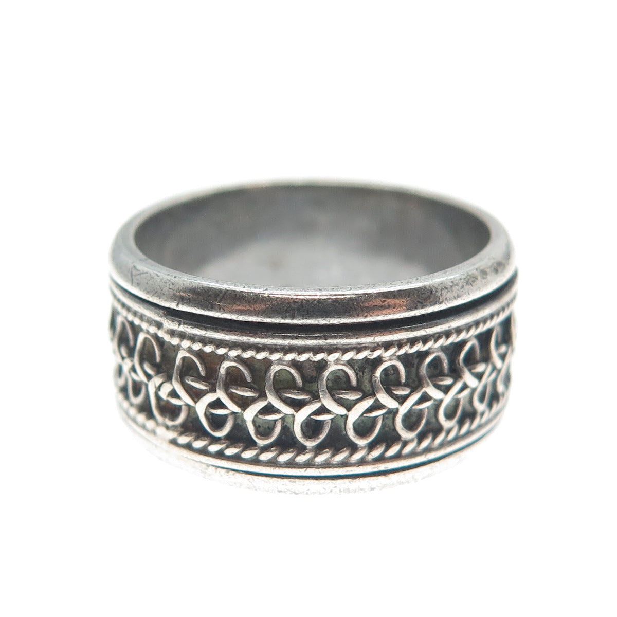 925 Sterling Silver Vintage Modernist Braided Oxidized Band Ring Size 6.75