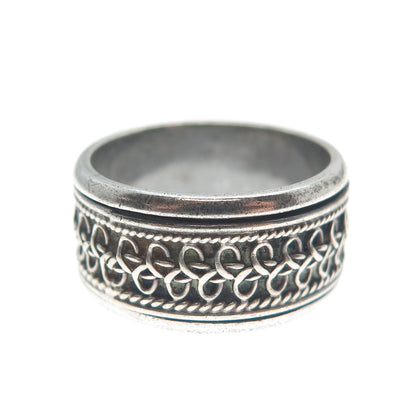 925 Sterling Silver Vintage Modernist Braided Oxidized Band Ring Size 6.75
