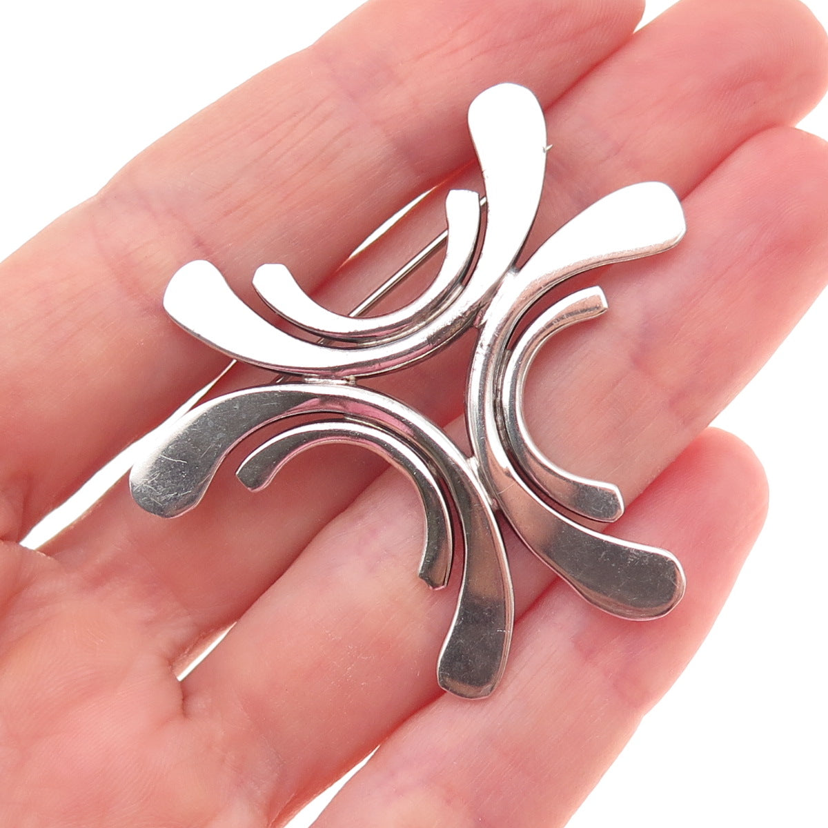 925 Sterling Silver Vintage Modernist Oxidized Pin Brooch