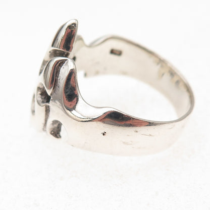 925 Sterling Silver Vintage Flame Cross Oxidized Ring Size 13.25