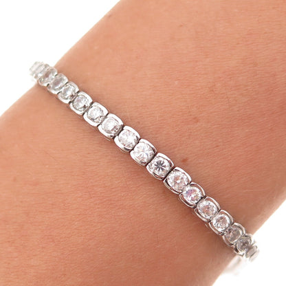 925 Sterling Silver Round-Cut C Z Tennis Link Bracelet 7.25"