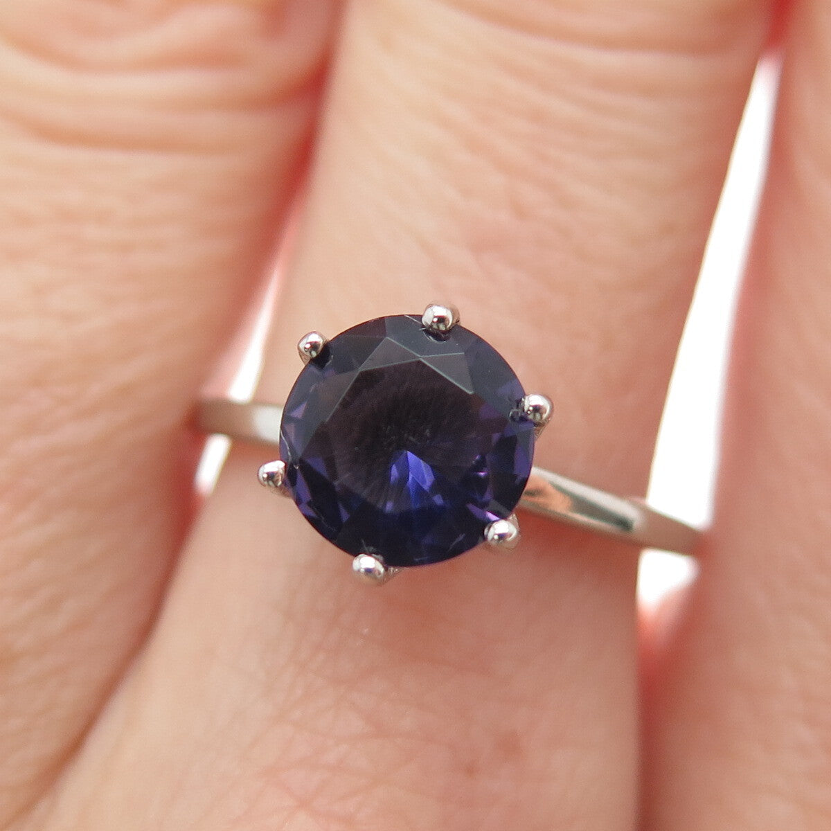 DAZZLERS 925 Sterling Silver Round-Cut Nano Amethyst Ring Size 7