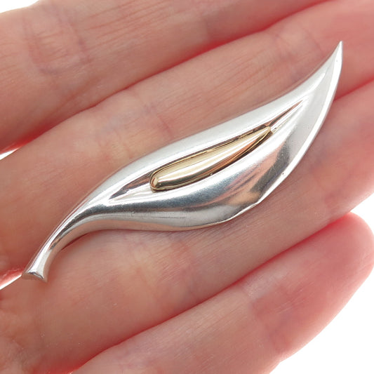 14K Yellow Gold & 925 Sterling Silver Vintage Modernist Petal Pin Brooch