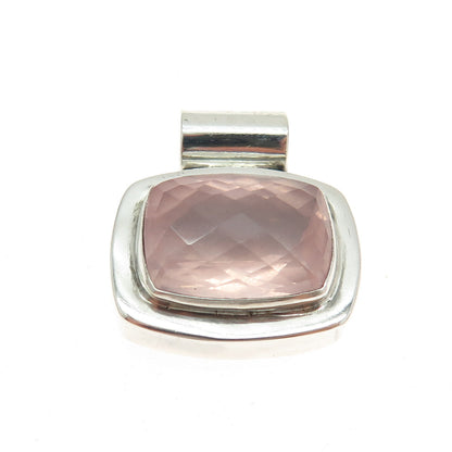 MIKE SMITH 925 Sterling Silver Vintage Real Rose Quartz Slide Pendant