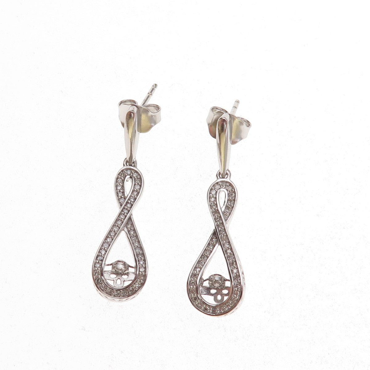 925 Sterling Silver Real Round-Cut Diamond Infinity Dangle Earrings