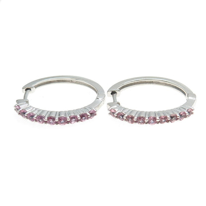 925 Sterling Silver Lab-Created Round-Cut Pink Sapphire Hoop Earrings