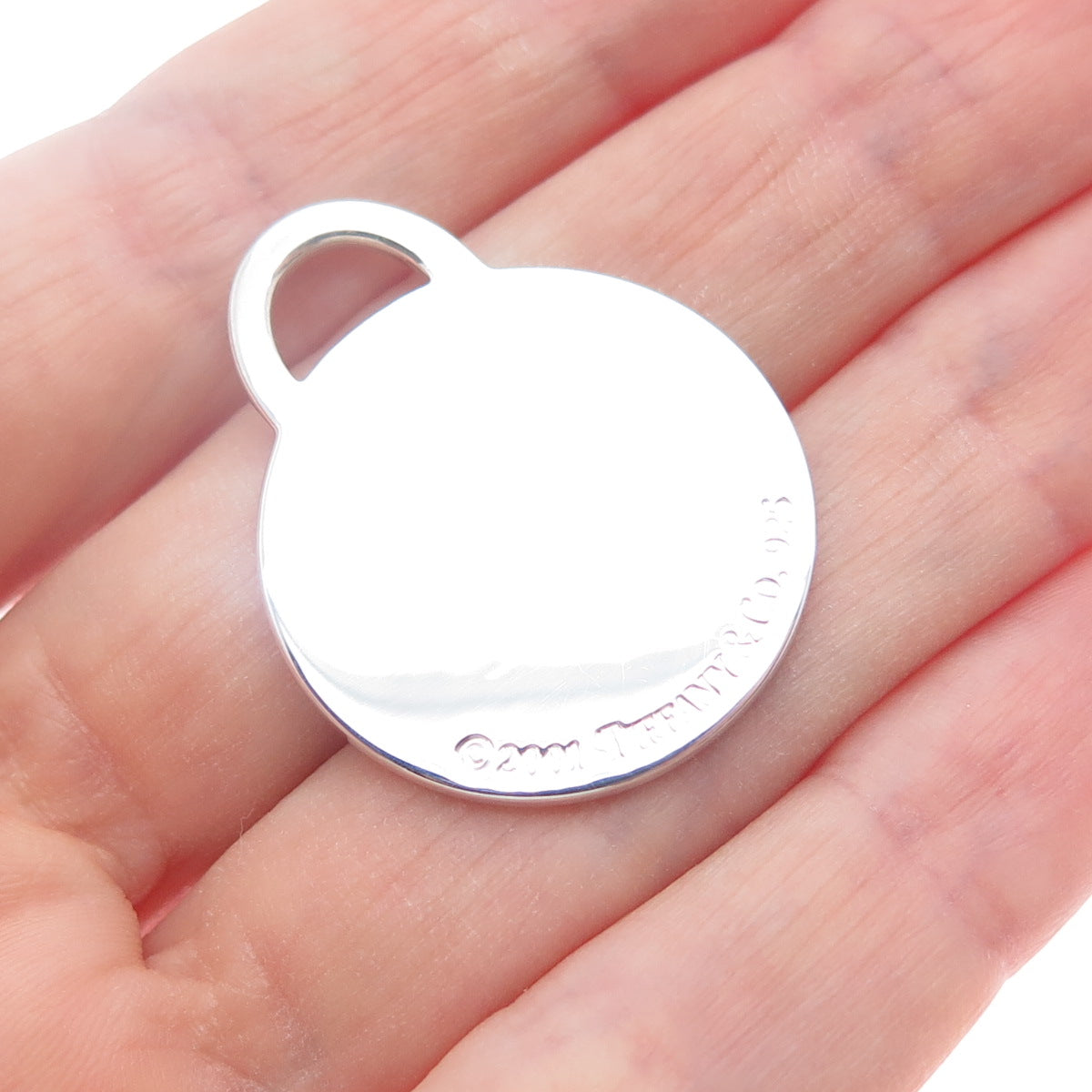 TIFFANY & CO. 925 Sterling Silver Vintage 2001 Round Tag Charm Pendant