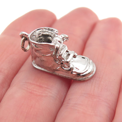 Wells 925 Sterling Silver Vintage Baby Boy Shoe 3D Mini Charm Pendant