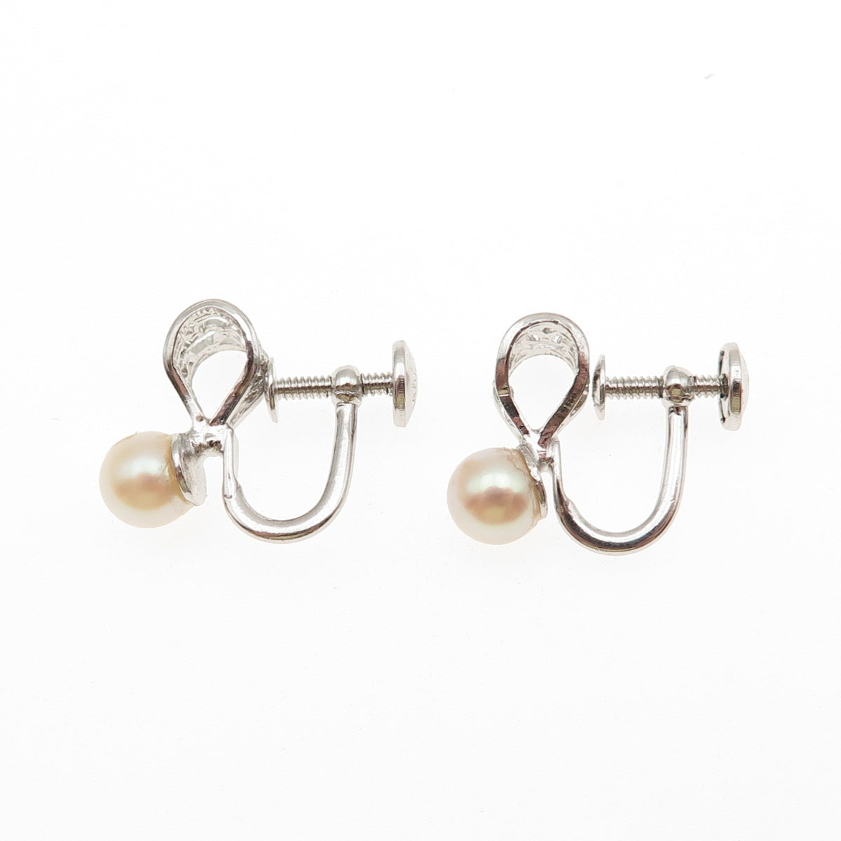 Amco Sterling 14K Gold Filled Antique Art Deco Real Pearl Screw Back Earrings